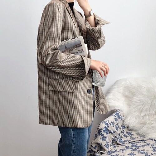 Classic Women Plaid Blazer Veste Tailleur Femme 2019 Bleiser Mujer Casual Korean Style Blazer Jacket Outerwear Spring Coat