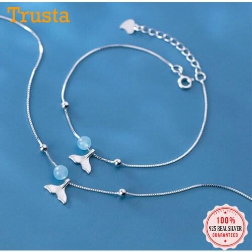Trustdavis Real 925 Sterling Silver Box Chiain Beads Mermaid tail Bracelet Anklets For Women Wedding Party Jewelry Gift DA1668