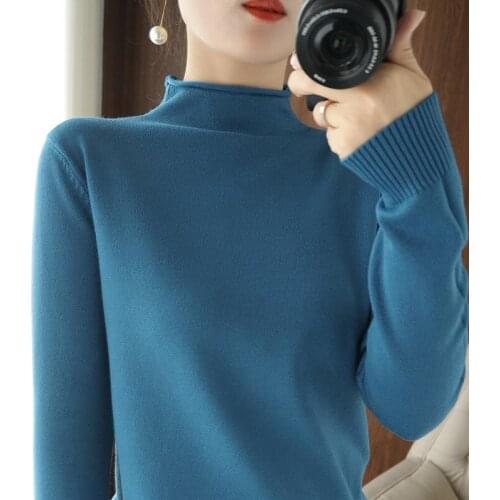 2021 new ladies knitted sweater long sleeve high neck casual solid color fashion pullover ladies winter sweater
