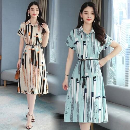 Dresses Womens Spring Summer 2020 New Lapel Short Sleeve Printed Mujer Vestidos High Waist Mulberry Silk Dress Women Sale A937