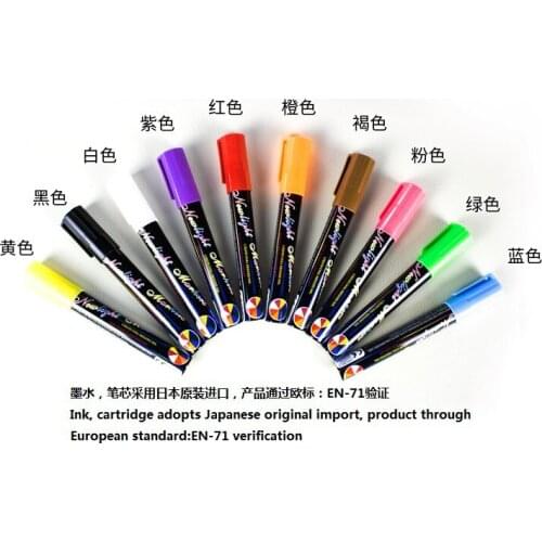 10Pcs 10 Color Fluorescent Pen LED Fluorescent Panel Highlighter 6mm Plate Dedicated Highlighter Blackboard Sticker Glass Marker