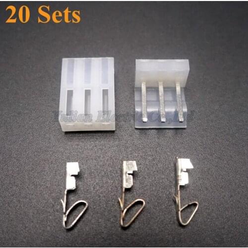 20 sets kit CH3.96 3.96mm 3 pin Female Wire with Male Connector plug A set include socket + plug + terminals