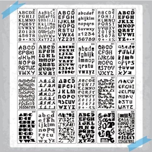 24pcs/set Alphabet Letters Drawing Template Stencil Painting Embossing Scrapbooking DIY Album Decorative Art Craft