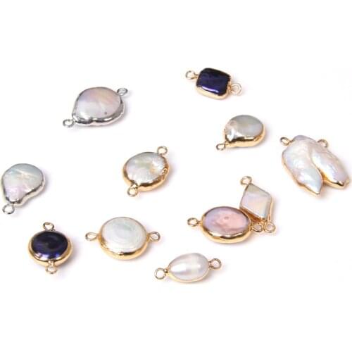 3PCS Natural Irregular Black White Pearl Pendants Square Golden Edged Pearl Connector Charms For Jewelry Making Accessories DIY