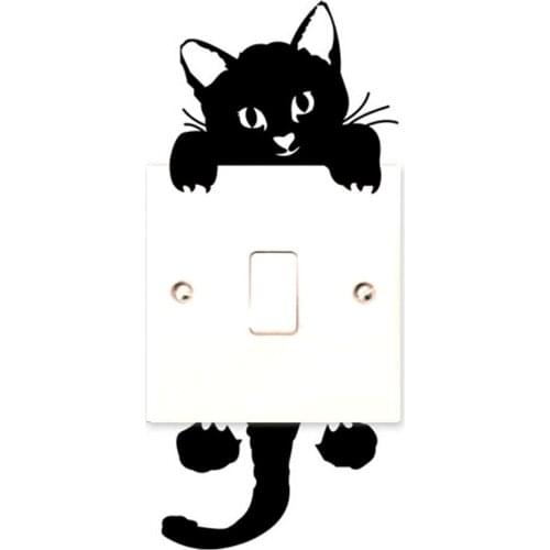 3pc Cat Switch Sticker Black Wall Stickers Light Switch Decor Decal Art Mural Decor Animals Sticker Kids Bedroom Home Decoration