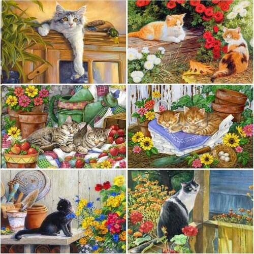 DIY Full Diamond Embroidery Cat 5D Diamond Painting Animal Picture Of Rhinestones Flower Mosaic Handmade Home Decor Gift