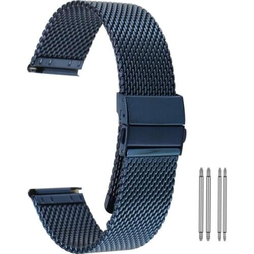 18mm Wristatch Bracelet 20mm Watch Strap Mesh 22mm Watches Band Folding Clasp 4 Spring Bars Blue citurini di acciaio per orologi