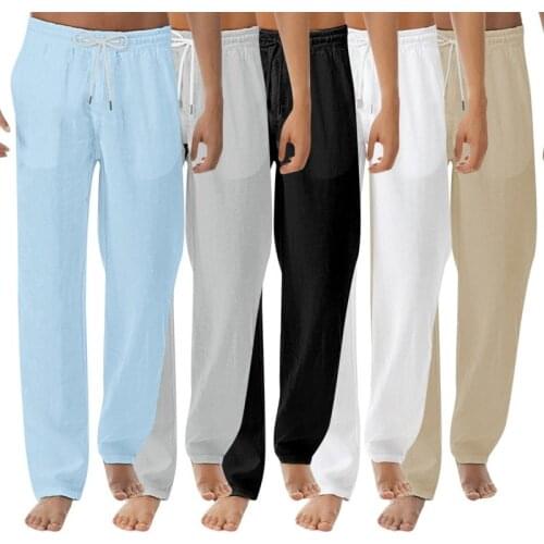 Summer Men Casual Trousers Thin Style Solid Color Elastic Waist Straight Loose Pants Comfortable Plus Large Size 2021