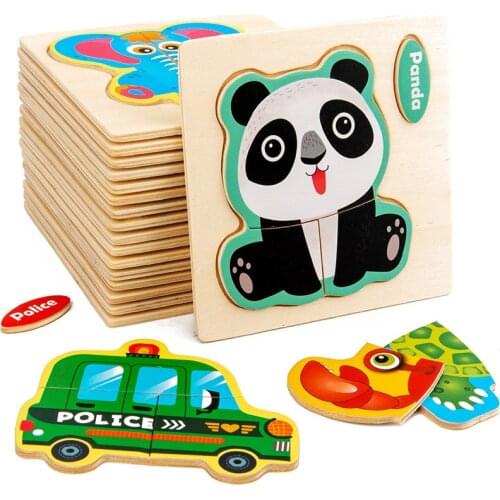 3D Wooden Puzzle Jigsaw Toys For Children Wood 3d Cartoon Animal Puzzles Intelligence Kids Early Educational Toys for children