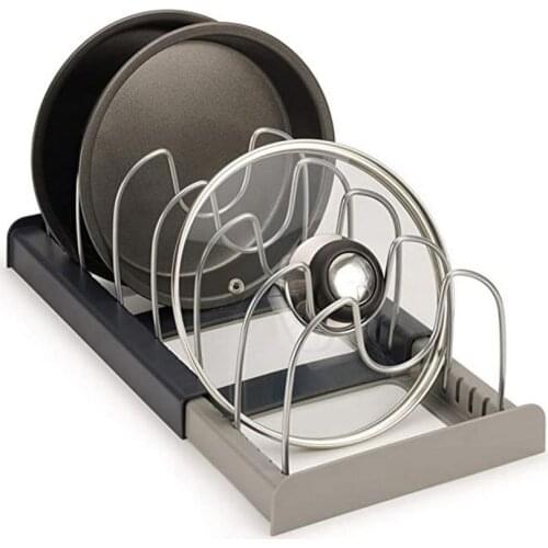 7 Dividers Kitchen Pot Lid Holder Expandable Pan Organizer Shelf Stainless Steel Retractable Adjustable Storage Rack For Kitchen