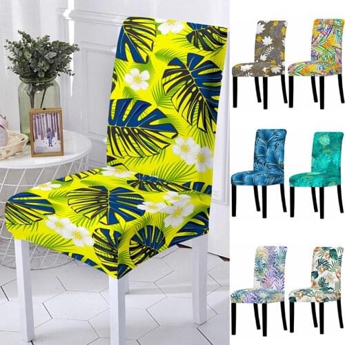Stretch Spandex Tropical Leaves Elastic Chair Cover High Back Chair Protector Slipcover for Resterant Wedding Party Dining Room