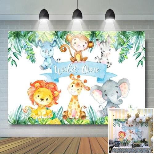 Safari Wild One Backdrop Jungle Zoo 1st Birthday Background Safari Animals First Birthday Party Banner Decoration Backdrops