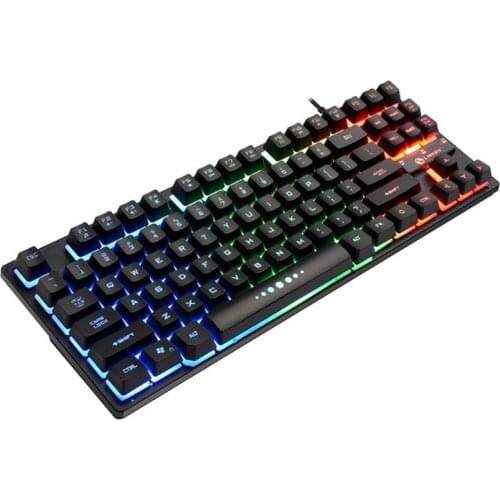 Gaming Mechanical Feel Keyboard Blue Red SK87 USB Wired Mechanical Feel Keyboard Gaming PC Keyboard with RGB 3 Color Backlight
