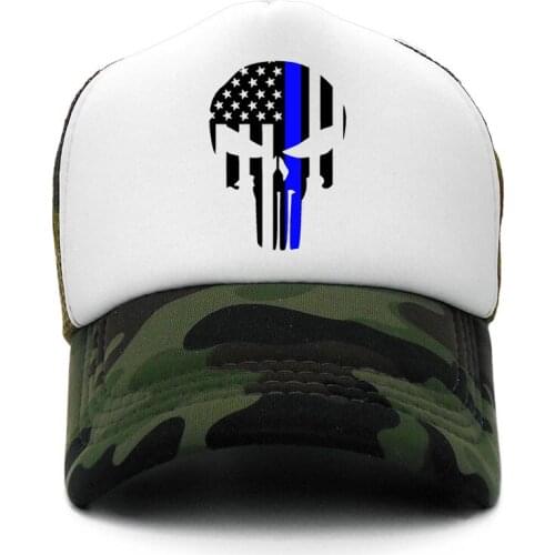 Camouflage Skull Heads Ghost Trucker Cap Men Skull Thin Blue Line USA Flag Baseball Cap Women Breathable Net Dad Hat Hip Hop