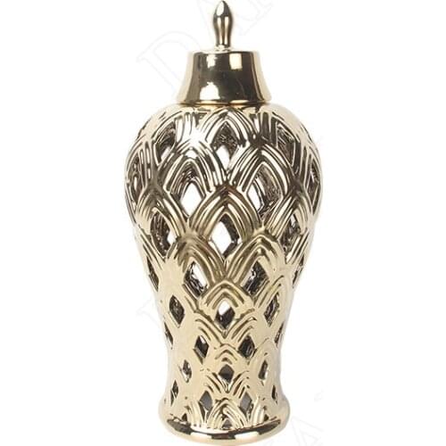 Retro Ceramic Storage Jars with Lid Hollow Out Decorative Vases Living Room Desktop Decoration Flower Vase Home Decoration