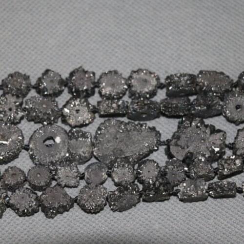 KINDGEMS) Electroplating Black Druzy Crystal Quartz Beads Pendant Necklace, Connector Accessories Popularity European Jewelry