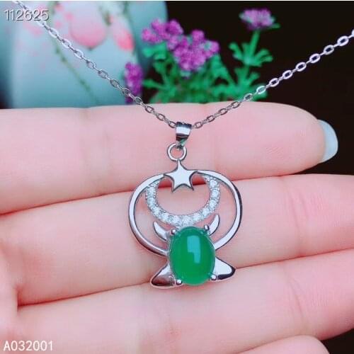 KJJEAXCMY fine jewelry natural Green Chalcedony 925 sterling silver women pendant necklace chain support test fashion