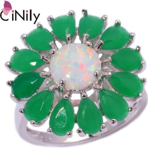 CiNily Created White Fire Opal Green Quartz Silver Plated Wholesale Wedding Party for Women Jewelry Ring Size 6-11 OJ6160