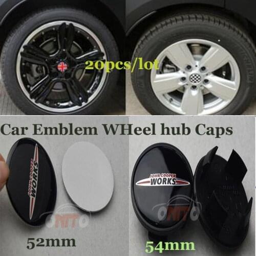 20pcs/set 54mm Car Rims Wheel Hub Center Caps Auto Tires Rims Covers Works Logo Badge Fit for Mini 52mm Stickers Badge Emblem