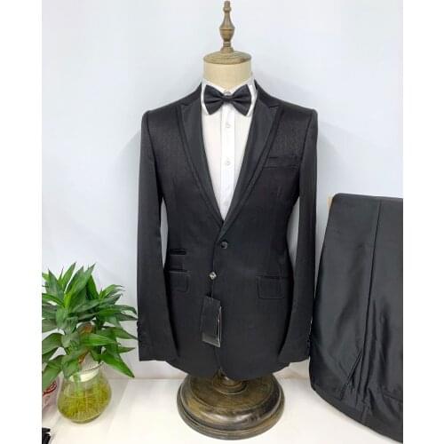 Tailor-made black wedding suits for men slim fit Pointed lapel bridegroom party business casual man coat Blazer Jacket pants new