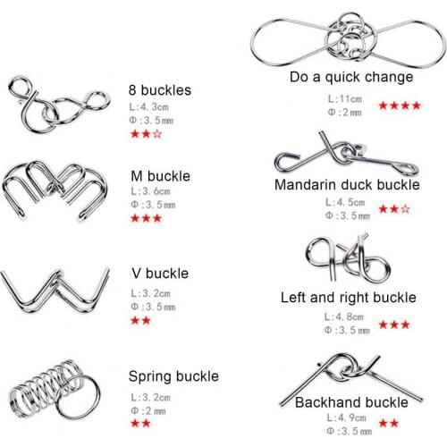 Lightweight 8Pcs/Set Durable Metal Wire Puzzle IQ Brain Teaser Carbon Steel Mind Puzzle Montessori for Children