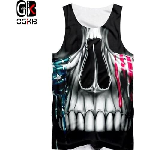OGKB Vest Man Hot Gyms 3D Sleeveless Shirt Printed Skulls Teeth Casual Oversized Costuming Men Spring Tank Tops