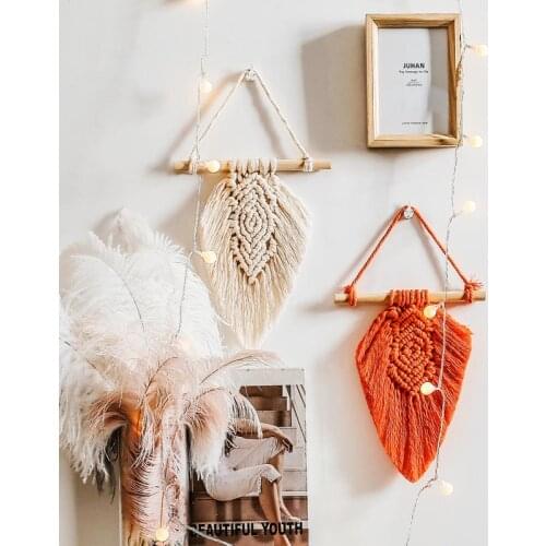 Nordic Style Mini Leaf Tapestry Macrame Wall Hanging Boho Dorm Bedroom Home Decor Hanging Cloth Wall Cover Tapestries