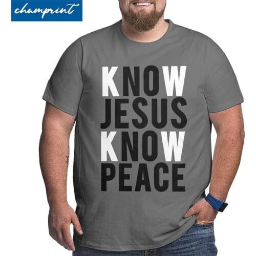 Men T-Shirt Know Jesus Know Peace Christian Casual Cotton Big Tall Tees Short Sleeve T Shirt Crew Neck Clothes Large 4XL 5XL 6XL