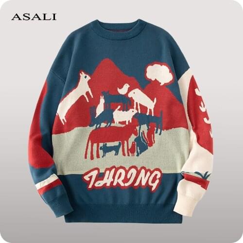 Mens Knitwear Sweater Anime Pattern Pullovers 2021 Autumn Men Women Jumper Sweaters Hip Hop Casual Oveasized Graffiti Streetwear