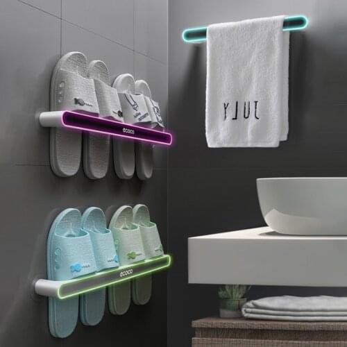 Wall-Mounted Towel Rack Shoes Rack Storage Shelf Organizer For Kitchen Free Punching Household Bathroom Storage Accessories Hook