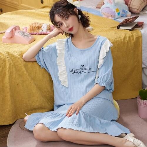Plus Size "M-4XL" Womens Homedress Nightdress Half Sleeve Nightgowns Girls Sleepwear Cotton Sleepshirts Loose Home Clothing