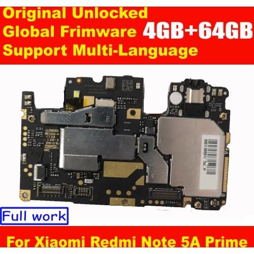 Original Unlocked MainBoard For Xiaomi Redmi Note 5A Prime 64GB MotherBoard With Chips Circuits Flex Cable Global Frimware MIUI