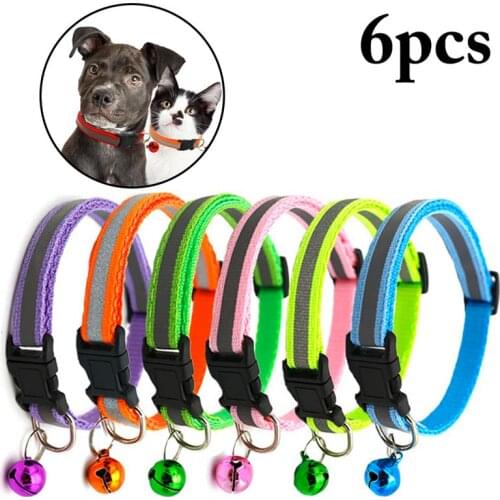 6 Pcs/Set Pet Dog Collar Adjustable Small Dog Leash With Bell Positioning Cute Puppy Teddy Outdoor Harnesses Dogs Accessories