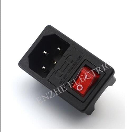 AS-10 melting input power socket fuse switch connector plug Three-in-one switch with KCD1-104N red rocker switch
