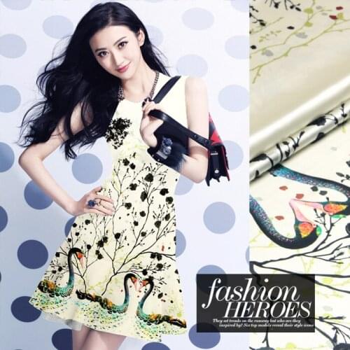 The kiss of swans!118cm 19mm 93% silk & 7% spandex silk satin fabric for dress shirt clothes