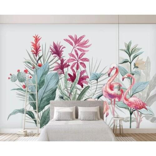 Custom 3D mural wallpaper Nordic flamingo banana leaf background wall decoration painting