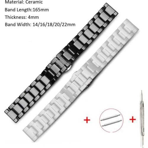 14mm 16mm 18mm 20mm 22mm Ceramic Watch Band For Samsung Galaxy Watch 42mm 46mm Gear S2 S3 Butterfky Buckle Watch Strap With pins
