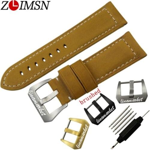 ZLIMSN Mens Clock Genuine Leather Watch Band Watches Straps Suitable For Panerai Watch Strap Watchbands Pin Buckle 22mm 24mm