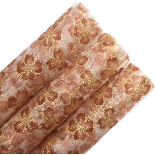 Gold Flowers Printed Mesh Fabric for Bows DIY 21X29CM 6S67A