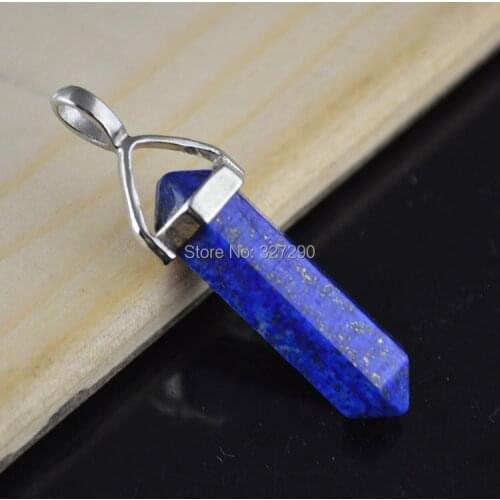 High Quality Royal Blue Lapis Lazuli Hexagon Crystal Point Pendant 10x40mm Women Jewelry 10pc/lot
