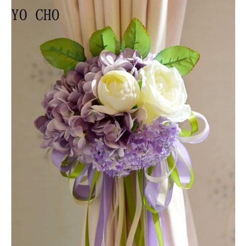 YO CHO Silk Artificial Hydrangea Flower Ball MINI Red Rose White Peony Wedding Home Party Curtain Decoration Curtain Flower Kont