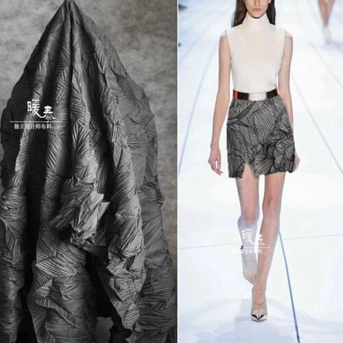 Louver Pleated Fabric Retro Gray Miyake Folds DIY Patchwork Art Painting Decor Clothing Pants Skirt Dress Designer Fabric