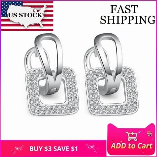 US STOCK Uloveido Square Earring Korean Zirconia Silver Color Earings Stud Earrings for Women Luxury Jewelry 5% Off EH089