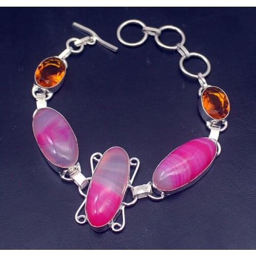 Hermosa BotswanaAgate Shiny HoneyTopaz Charms Bracelets For Women 8 inch HD170