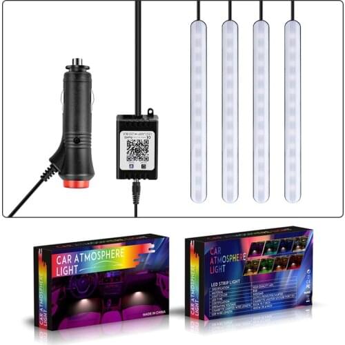 1Set 12LED RGB Car Interior Decorative Floor Atmosphere Lamp Light Strip Smart Intelligent Wireless Phone APP Control Car Stylin