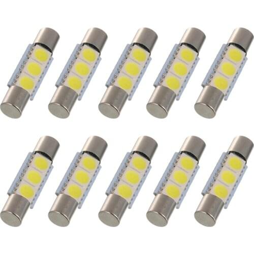 10pcs 5050 LED Dome Light 29MM 3SMD LED Fuse Festoon Vanity Mirror Light Bulb Kit 12V Fit 6641 TS-14V1C Car Interior Lamp