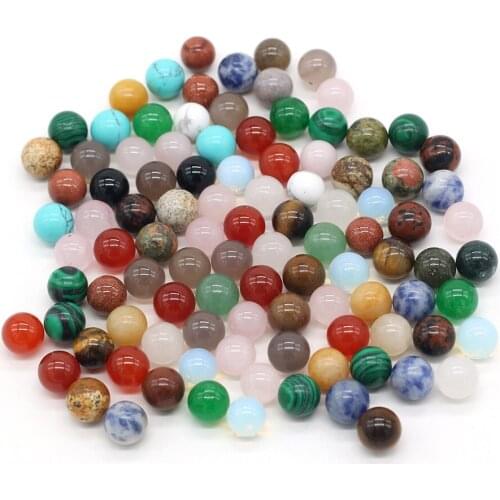 10 Pcs Natural Stone Loose Beads No Hole Round Polished Agates Crystals Turquoises Opal Bead Charms for Jewelry Making 8mm