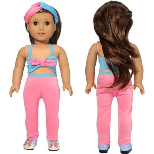 18 Inch Girl Doll Pink Summer Clothes 43 CM Baby Doll Swim Wears Headband Children Girl Birthday Gifts