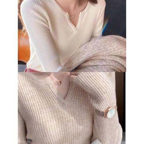 2021 Basic Loose V-Neck Sweater Pullover Women Autumn winter Casual long Sleeve Sweater For women Female Chic Jumpers top