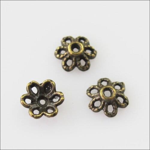 200Pcs Antiqued Bronze Color 6Leaf - Flower End Bead Caps Connectors 6mm